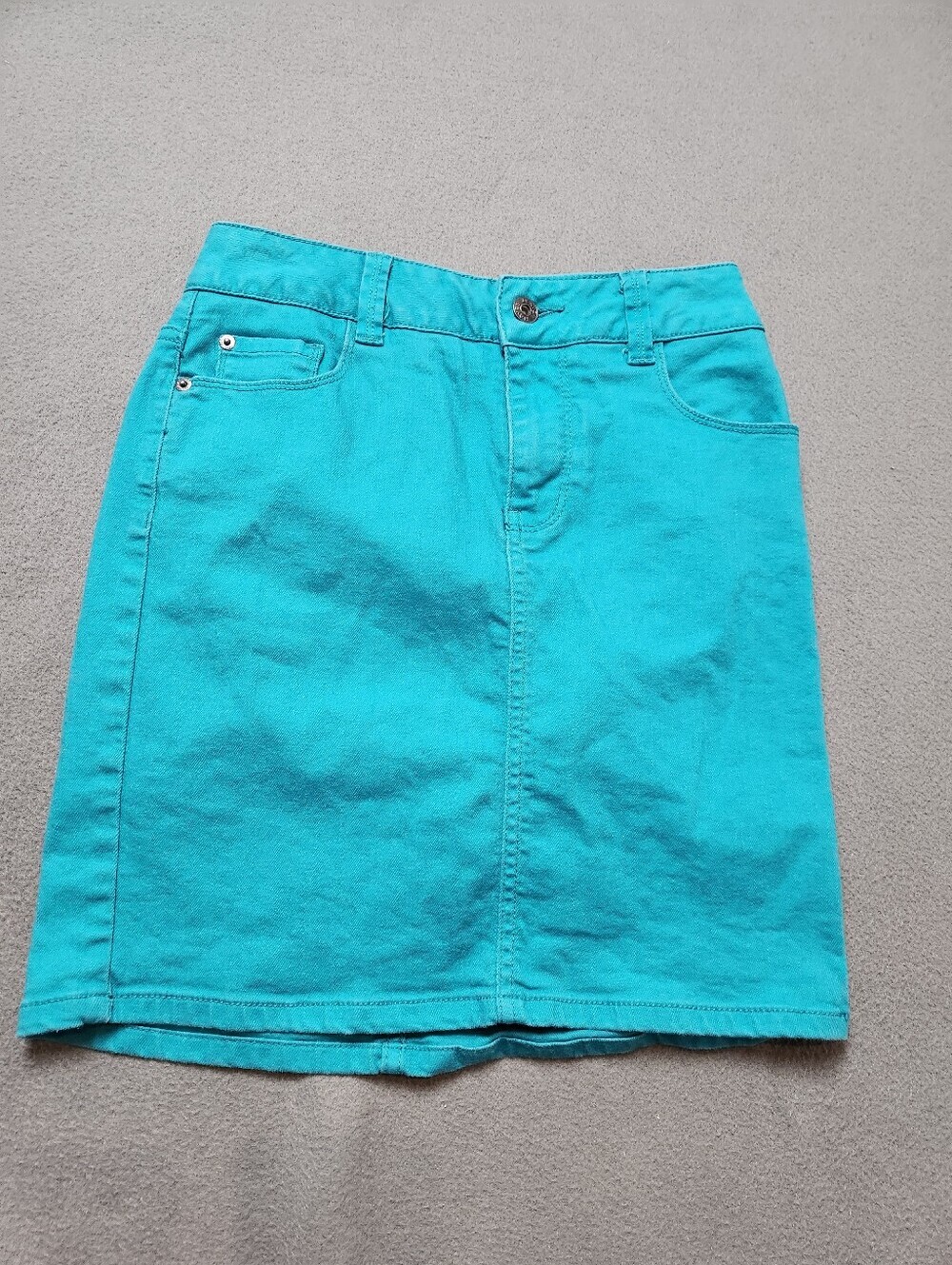 Denver Hayes Turquoise Denim Mini Skirt Size 2 Stretch High Waisted Y2K
